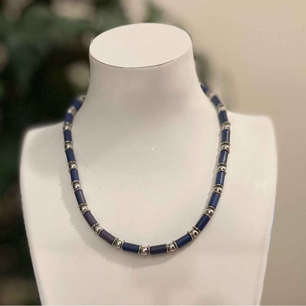 Gray And Silver Long Beads Necklace